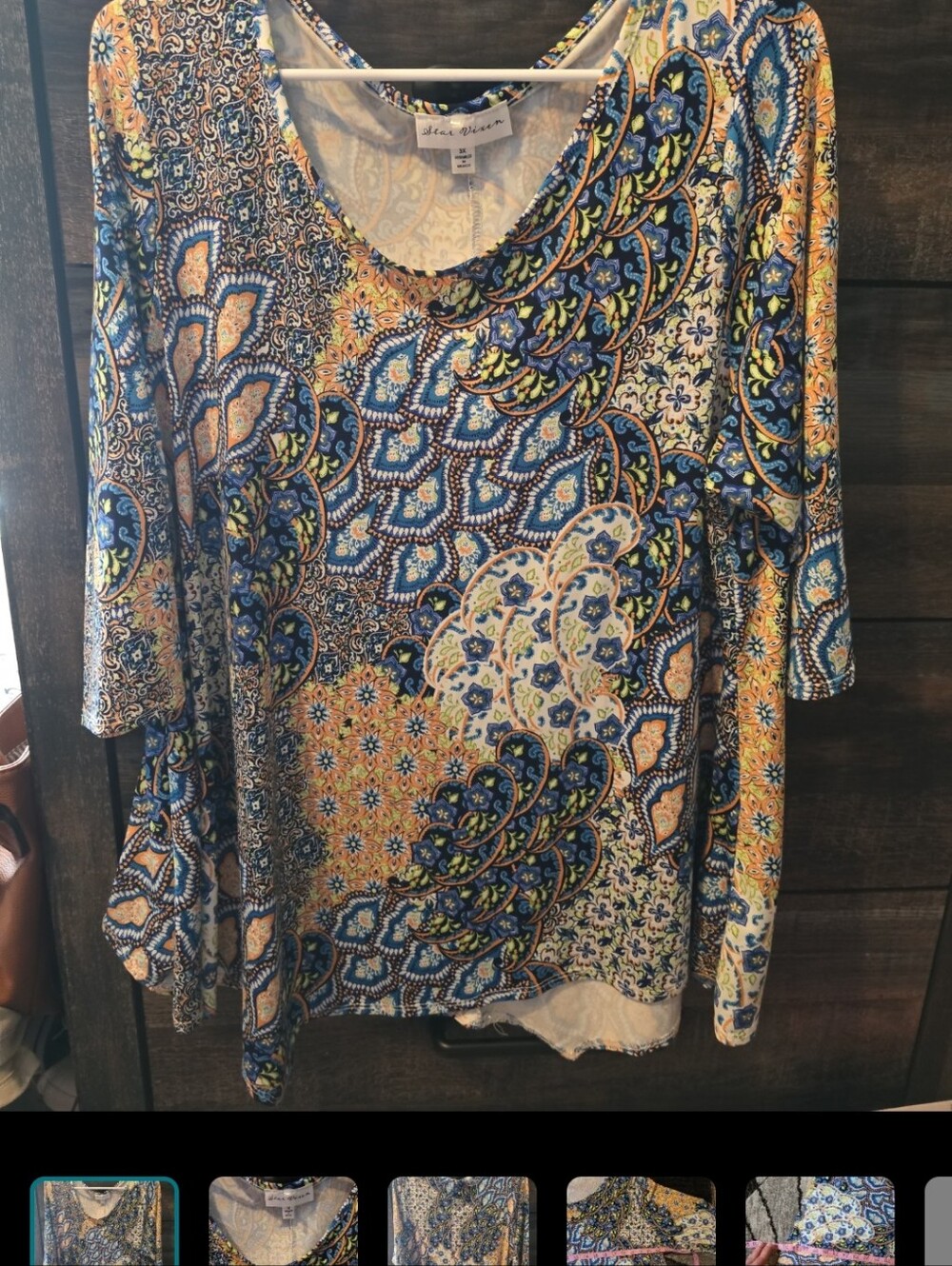Star Vixen Blue Orange Paisley Print Tunic Top 3X